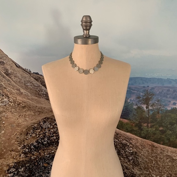 LOFT Silver Hammered Disc Necklace - Picture 2 of 3